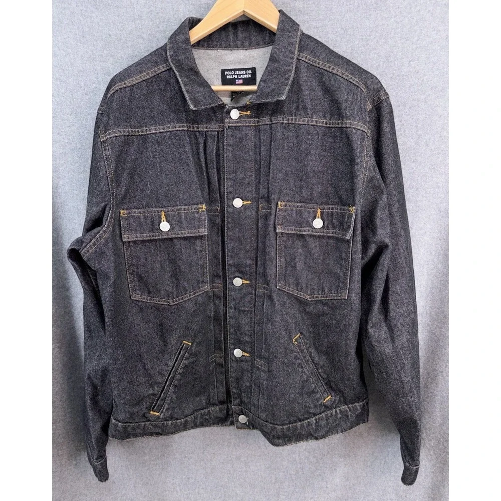 Vintage Ralph Lauren Jeans Co Denim Trucker Jacket Mens XL Black Jean